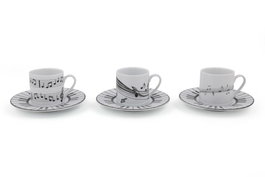Hermia Juego de Tazas de Café y Platillos de Porcelana Blanco y Negro (12 piezas)